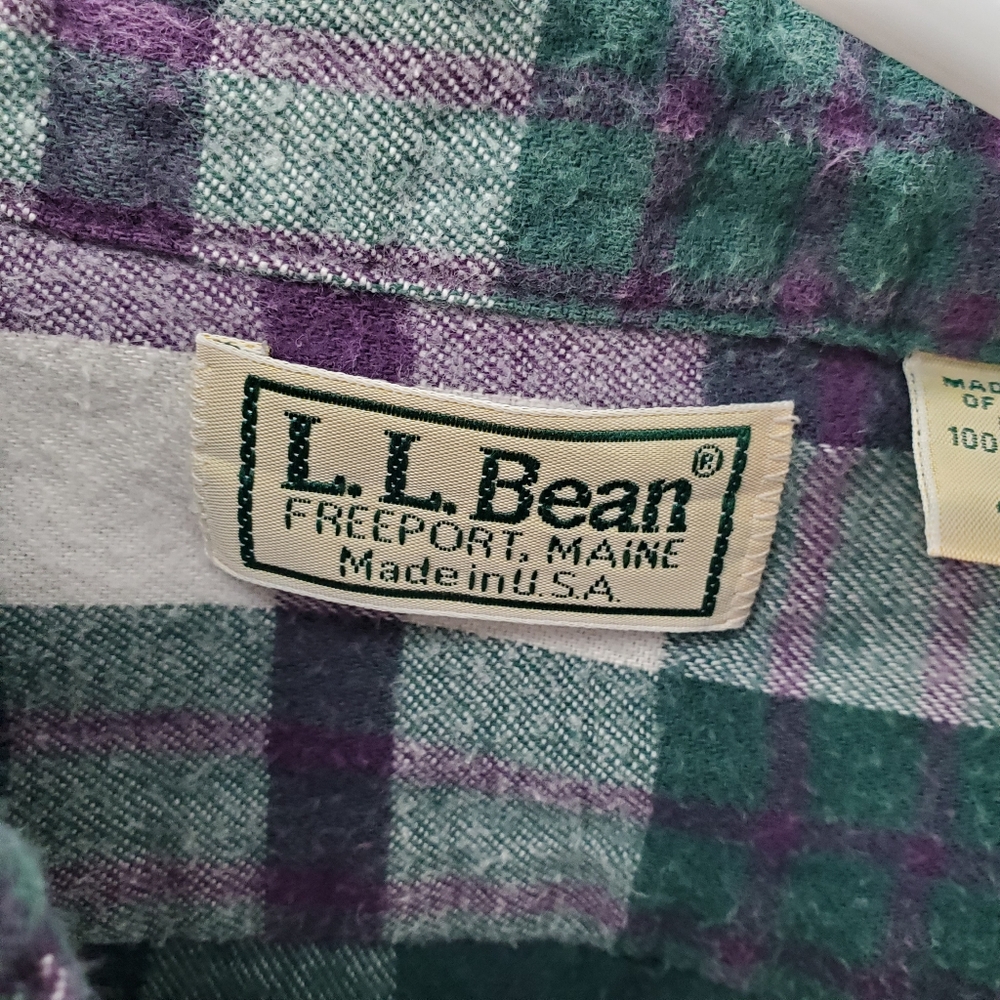 L.L. Bean Green and Purple Plaid XXL Button Down Shirt - Picture 2 of 10